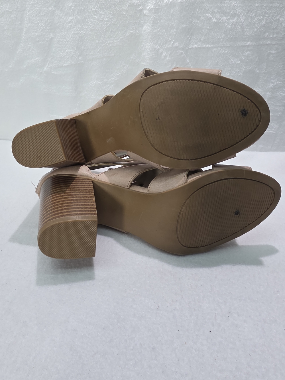 Rampage Beige Lace-Up Strappy Block Heel Sandals - Picture 5 of 7